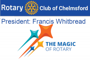Bulletin logo showing the name of the Club and the President and the Rotary theme logo for 2024-25